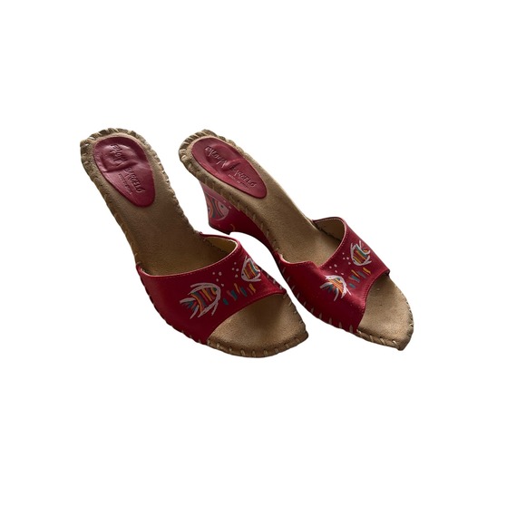 Paloma Barcelo Shoes - Paloma Barcelo Y2K Red Leather Fish Slide Sandals Made in Spain Women's Size